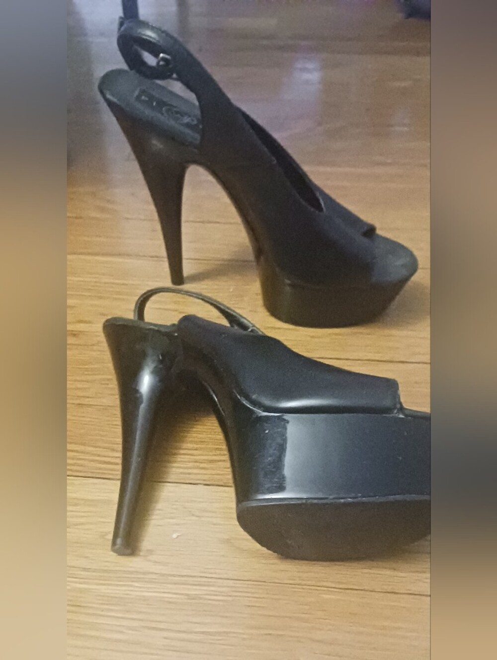 Pleaser Delight-654 Black Matte Platform Slingback Heels - Size 8